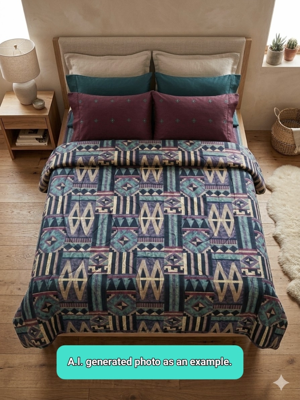 Vintage 90s Springs Southwestern Twin Comforter Set Teal Purple Geometric Aztec